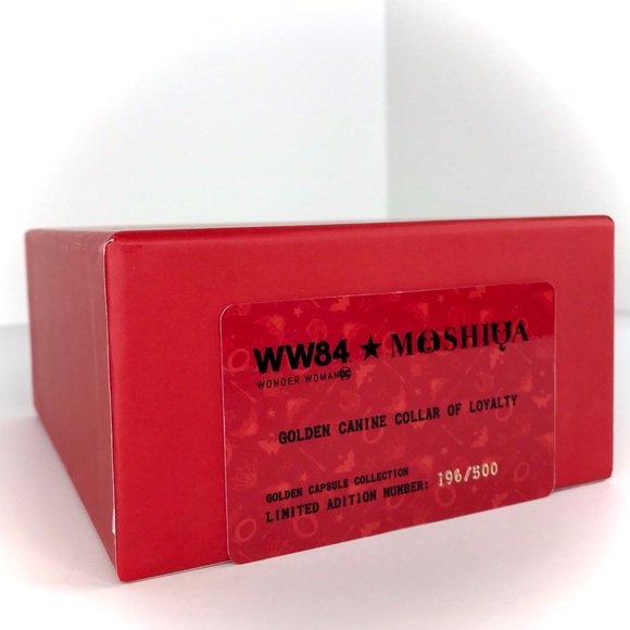 MOSHIQA Gold Leather Dog Collar Wonder Woman WW84 Size M Luxury Metallic Fancy - Picture 12 of 16